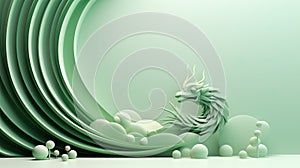 New Year 2024 Greeting Card. Green Dragon Portrait. Ai generated