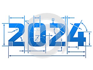 New Year 2024 number with dimension lines