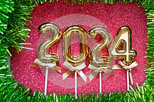 New Year 2024 - Orange old gold numbers on light wood