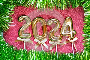 New Year 2024 - Orange old gold numbers on light wood