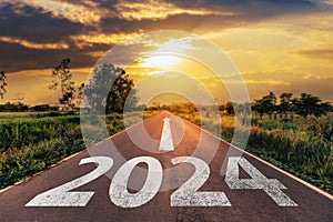 New year 2024 or straight forward road to business and strategy of future vision concept