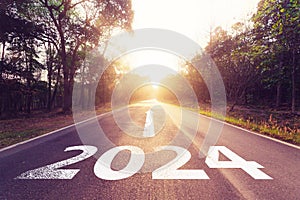 New year 2024 or straight forward road to business and strategy of future vision concept