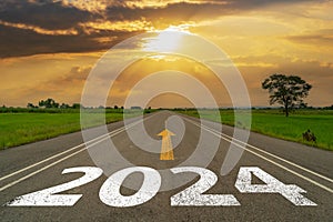 New year 2024 or straight forward road to business and strategy of future vision concept