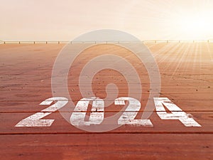 New year 2024. Text of 2024 has written on the ground