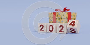 New Year 2024: Unwrapping the Gift of the Future - 3d render