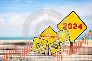 New year 2024 written on yellow sign with growth graph