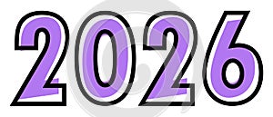 New Year 2026 design text with purple color and black outline