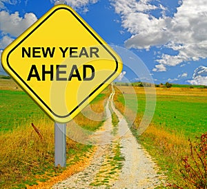 New year ahead red road sign - 3d rendering