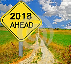 2018 new year ahead red road sign - 3d rendering