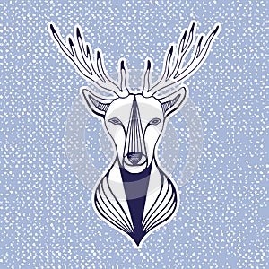 New year artwork with deer head. Hipster print, sticker or element for design. Vector line art hipster illustration. photo