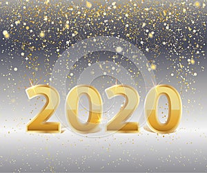 New Year background or banner with Metallic Gold Number 2020 Banner or background