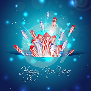 New year background with fireworks in pocket