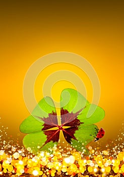 New year background with four leaf clover and ladybird.