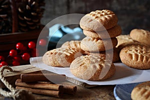 New Year baking. Homemade shortbread cookies with cinnamon