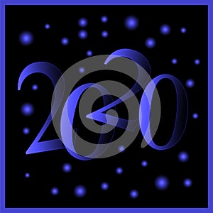 New Year banner 2020, blue numbers on a black background. Empty space for your text