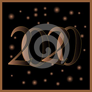 New Year banner 2020, golden numbers on a black background. Empty space for your text