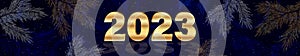 New year banner with gold numbers 2023