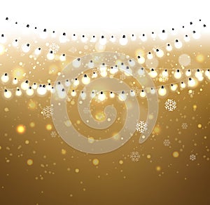 New Year Banner With Golden Background And Ligth Garland