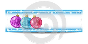 New Year banner template with Christmas ball and silver frame