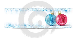 New Year banner template with Christmas ball and silver frame