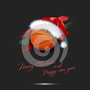 New year and basketball ball in santa hat