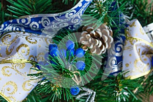 New Year blue and silver bow and ribbon