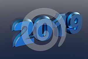 New year blue text 2019 3d rendering