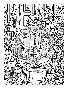 New Year Boy Banging a Pot Adults Coloring Page