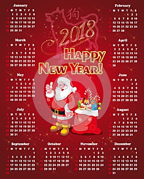 New year calendar for 2018.