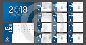 2018 New Year calendar simple modern style. Blue and orange. Event planner. All size