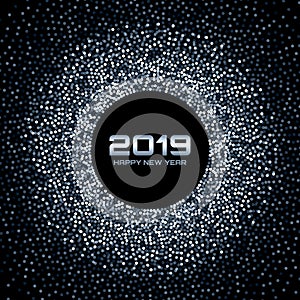 New Year 2019 Card Background. Blue white glitter paper confetti. Glistening Disco Lights. Christmas. Vector