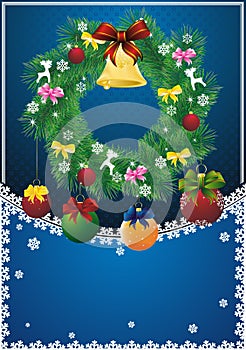 New year card with christmas wreath