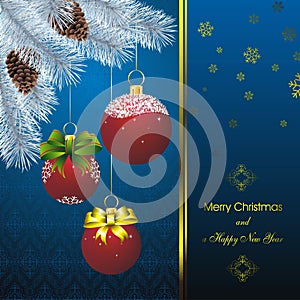 New year card with fir on orient blue pattern