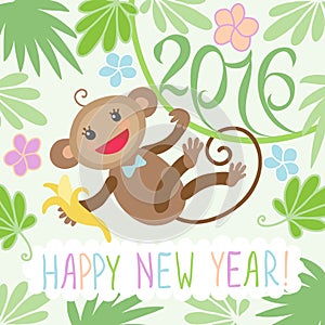 New year card with monkey