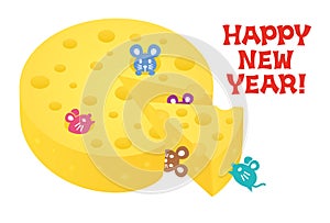 New year card with mouse and cheese.