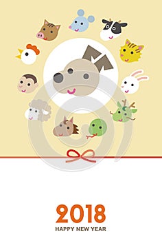 New year card for year 2018, twelve Chinese zodiac