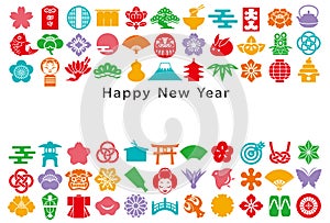 New year card.ã€€Japanese design icons.