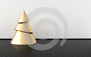 New year celebration background. Golden xmas tree in minimal design. Realistic illustration for New Year`s and Christmas banners.