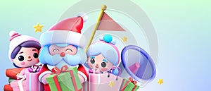 New Year celebration background and green gifts with Santa Claus children with promotional ideas to reduce merchandise prices