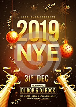 New Year celebration template or flyer design with 3D text 2019
