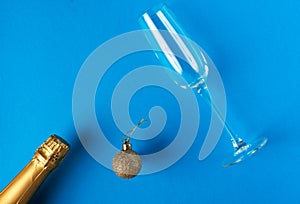 New Year - Champagne, glass and decoration toys