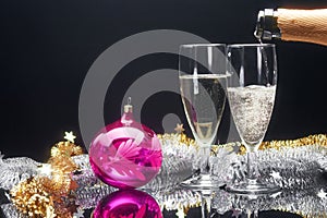 New year champagne glasses and decor