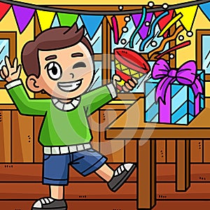 New Year Child Popping Confetti Colored Cartoon