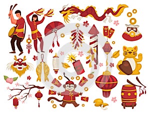 New Year in China traditional symbols isolated icons