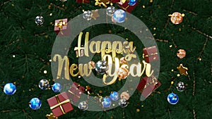 New year and Christmas 2021. Mobile gold inscription HAPPY NEW YEAR