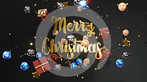 New year and Christmas 2021. Mobile gold inscription MERRY CHRISTMAS on the black  background