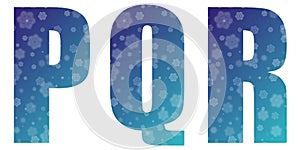 New Year and Christmas capital letters - Blue letters P Q R made from snowflakes isolate on white background
