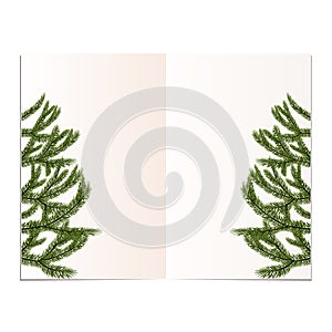 New Year, Christmas card. Image of a beautiful green spruce on both sides of a postcard. illustration