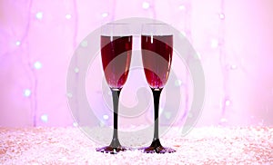 New year and christmas celebration with red wine. Close-up
