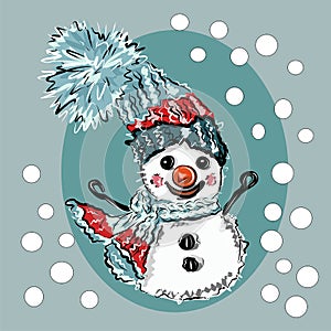 New Year and Christmas. Christmas decorations. Winter, snowflakes, snowman. Christmas toy, postcard, gift. Isolated vector